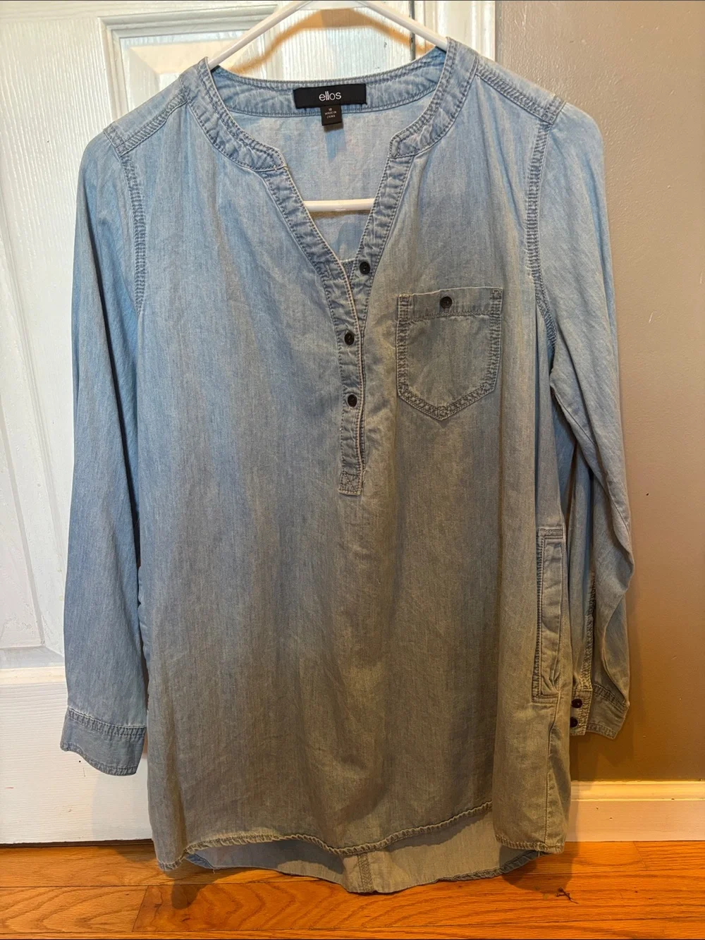 Ellos Sz 10 Light Blue Denim Tunic Top With Pockets 100% Cotton - Picture 2 of 5